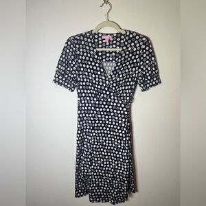 Lilly Pulitzer Navy and White 100% Silk Citrus Squirt Dress Sz 6